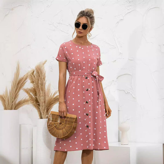 Summer Polka Dot Breasted Dress