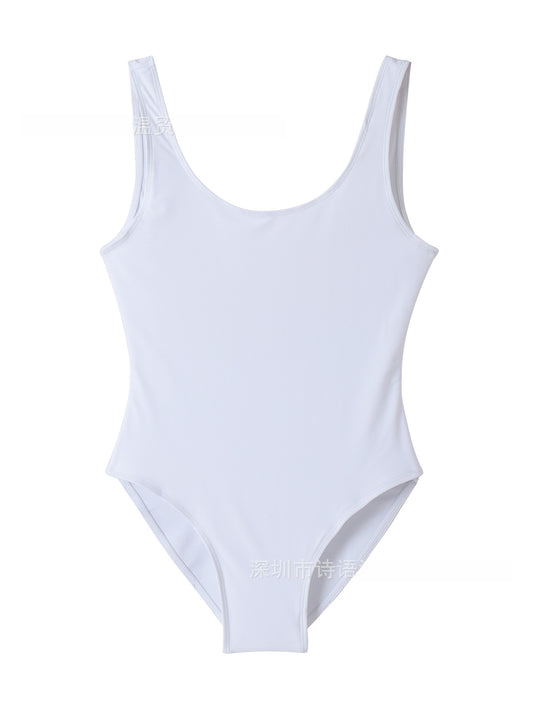 European And American Swimwear Solid Color Bikini Sexy Hot Spring Backless Swimsuit Women's Large Size Triangle Conservative One-Piece Swimsuit