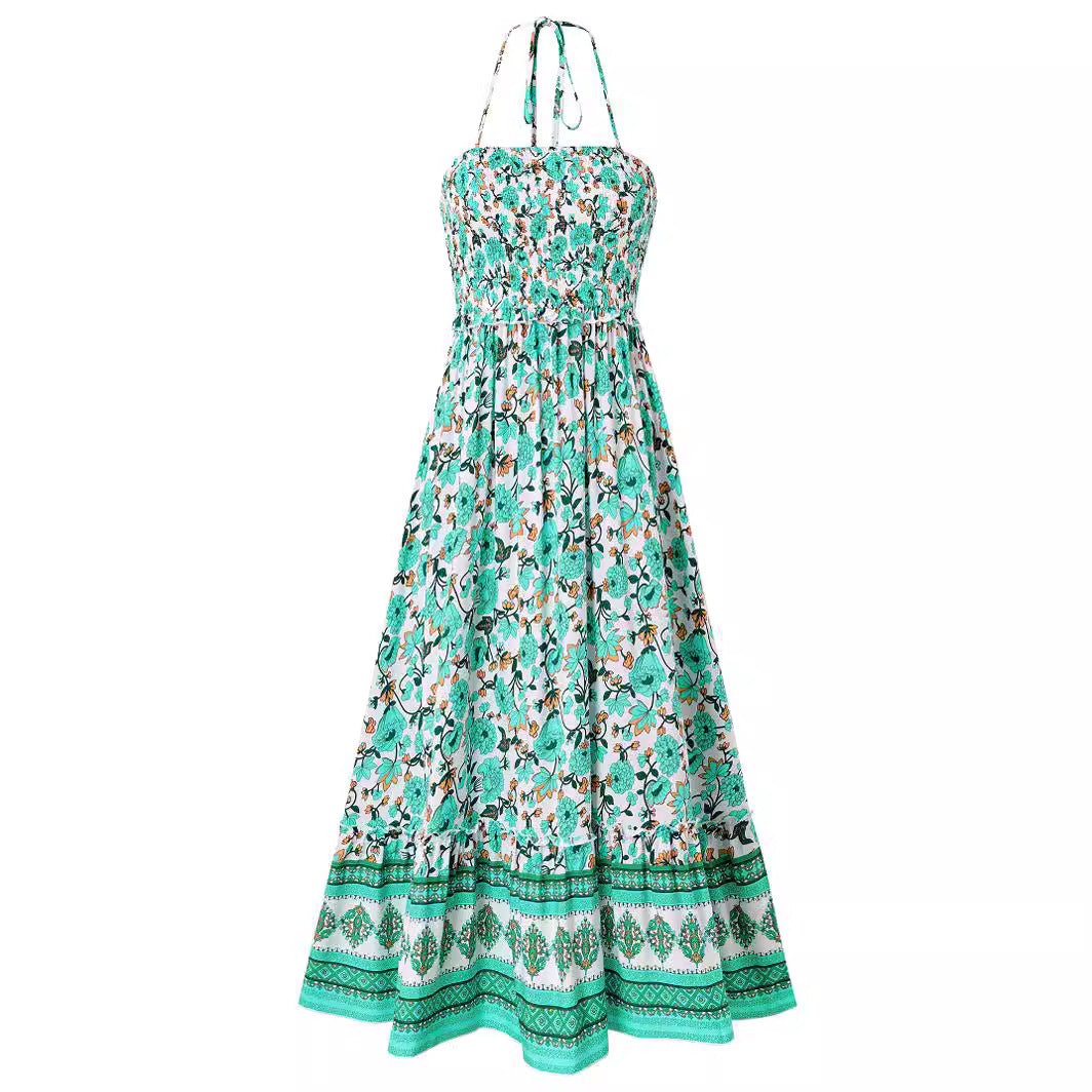 Shanuo Self-developed And Designed Amazon European And American Women&#039;s Clothing Bohemian Style Printed Halter For Dress