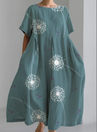 Round Neck Fashion Premium Short Sleeve Printed Dress