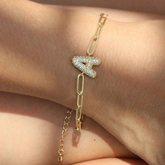 26 English Balloon Bubble Letters Full Of Zirconium Fashion Paper Clip Bracelet Extension Chain