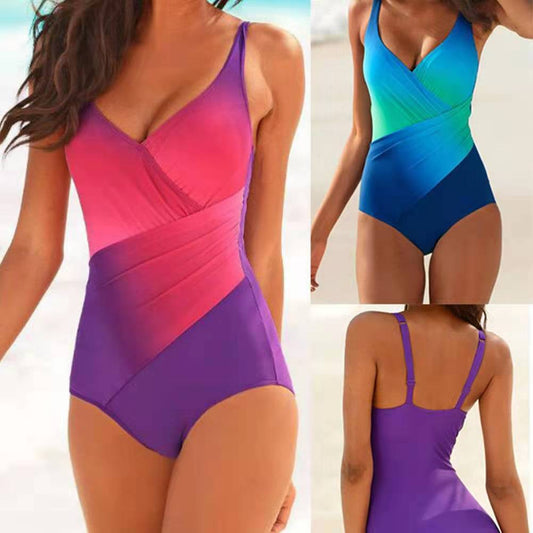 Cross-border New European And American Swimwear Bikini Rainbow Gradient Fat Woman Plus Size Fat Woman One-piece Swimsuit Bikini