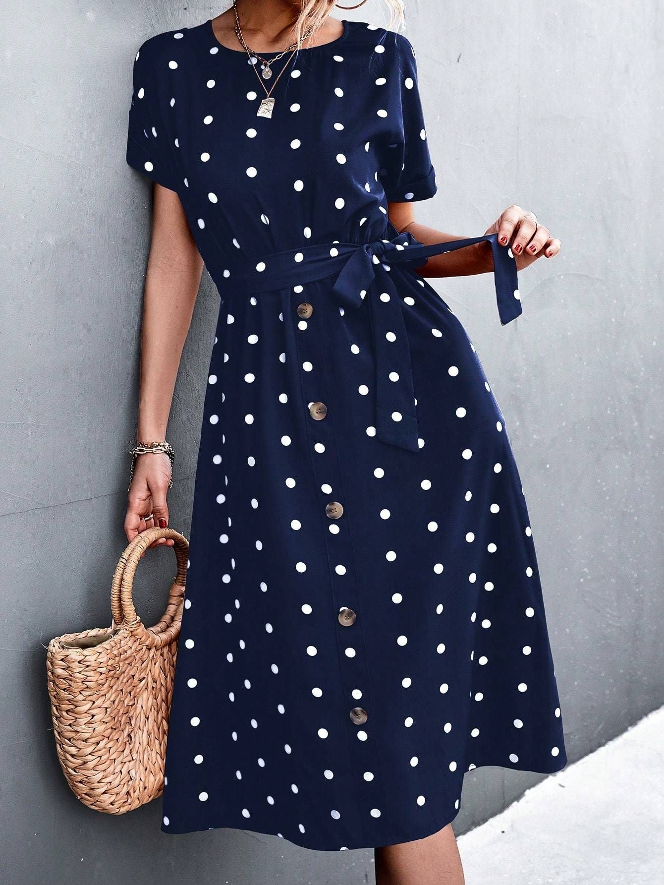 Summer Polka Dot Breasted Dress