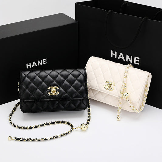 Genuine Leather Chanel Style Women's Bag 2023 New Fashion Diamond Versatile Chain Bag Crossbody Bag Cowhide Shoulder Bag Women's Bag