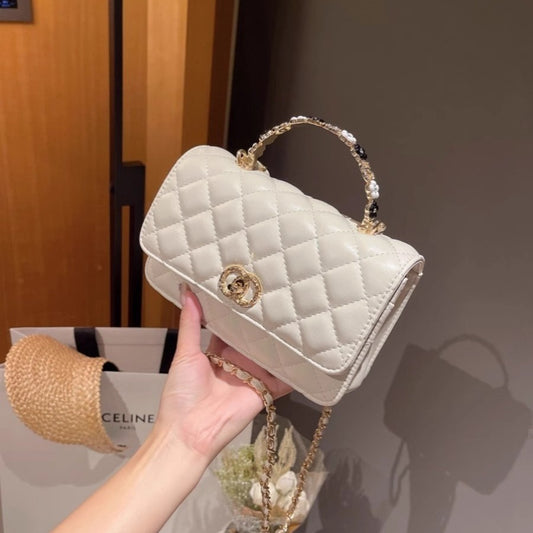 Cross-border Women's Bags Wholesale Genuine Leather Small Fragrant Style Diamond Lattice Chain Bag 2024 New Women's Bag Socialite Handbag Messenger Bag