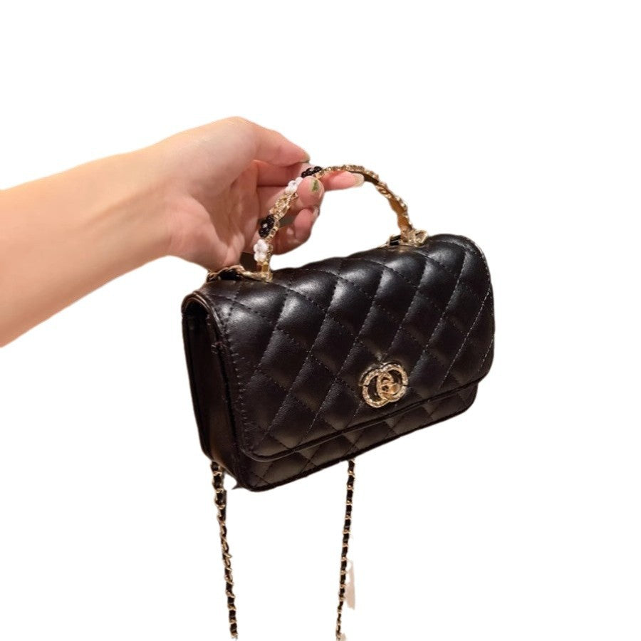 Cross-border Women's Bags Wholesale Genuine Leather Small Fragrant Style Diamond Lattice Chain Bag 2024 New Women's Bag Socialite Handbag Messenger Bag
