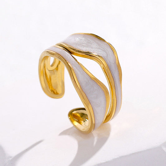European And American Simple Titanium Steel Ring Women&#039;s Non-fading Cold Instagram Style High-end Light Luxury 18K Gold Plated Open Finger Ring
