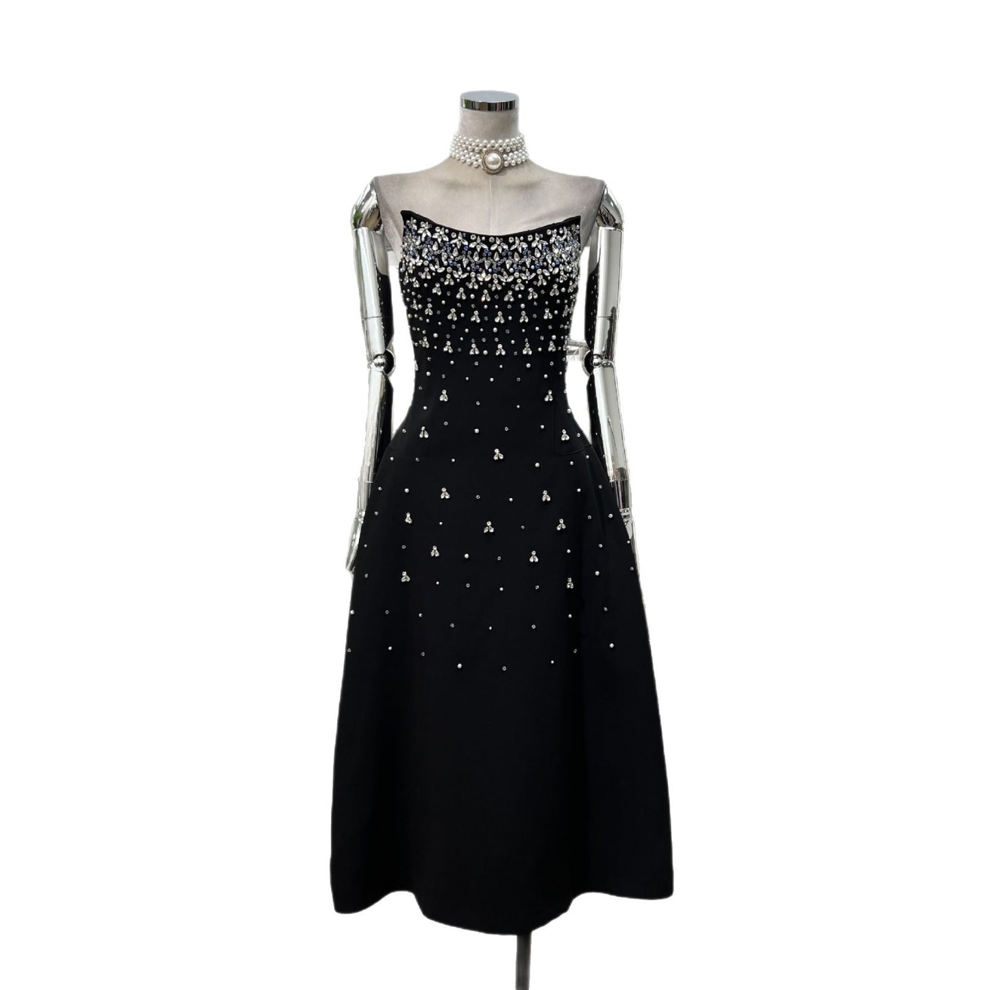 High-grade Expensive Gas CHIC Manual Nail Drill Heavy Industry Waist Tube Top Dress Chaebol Daughter Cold Wind Long Dress