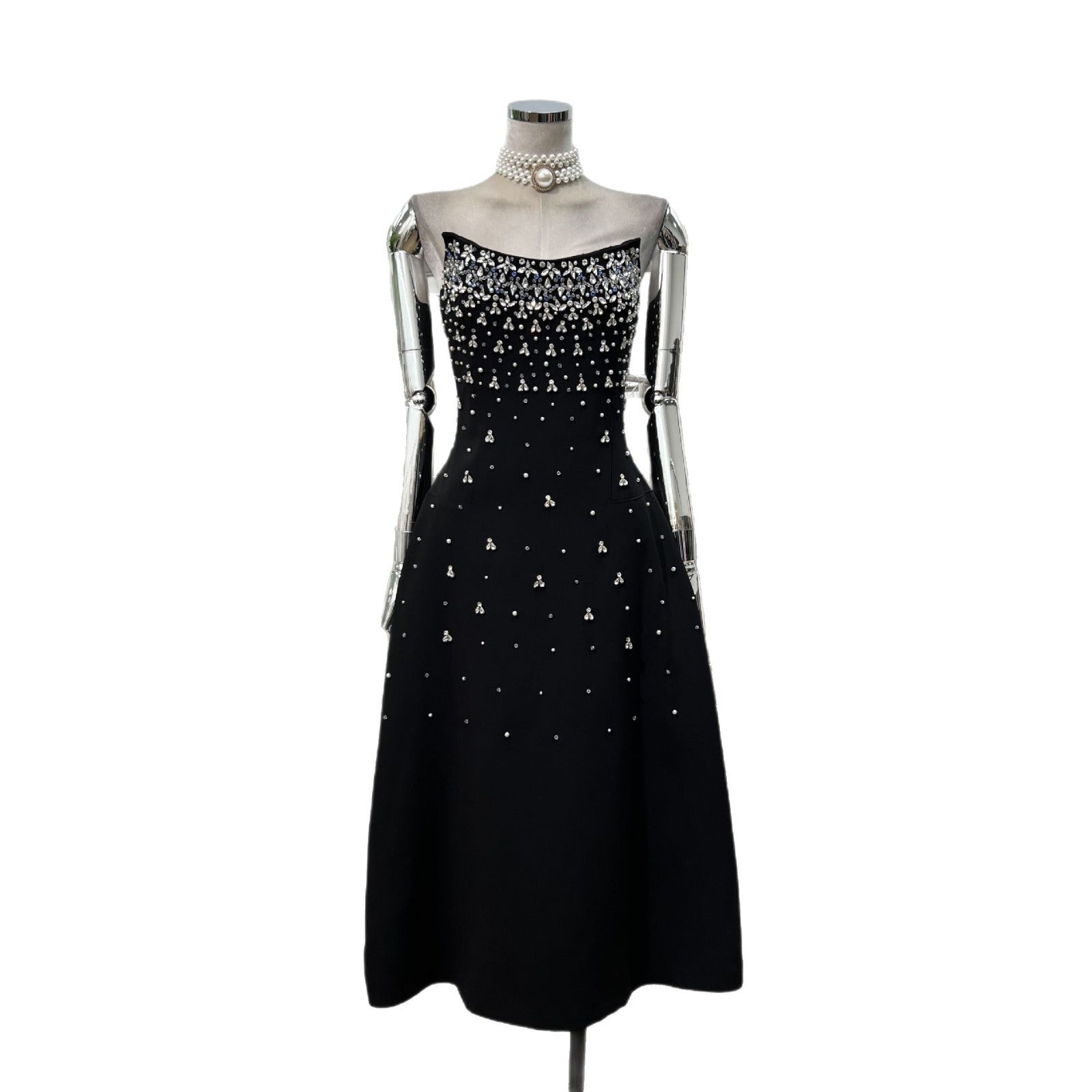 High-grade Expensive Gas CHIC Manual Nail Drill Heavy Industry Waist Tube Top Dress Chaebol Daughter Cold Wind Long Dress