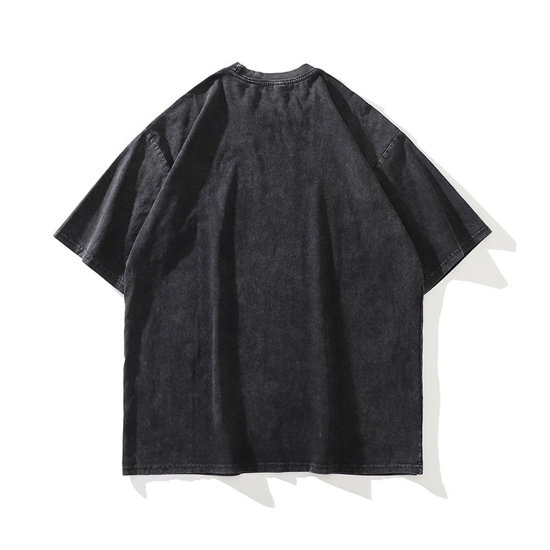 Harajuku Japanese Street Fashion Brand Heavy Cotton Washed Old Retro Half Sleeve T-shirt Loose Short Sleeve Antique