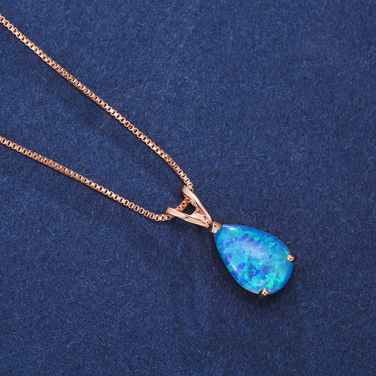 Green Sky Amazon Cross-border European And American Fashion Simple Personality All-match Design Women&#039;s Drop-shaped Opal Necklace For Women