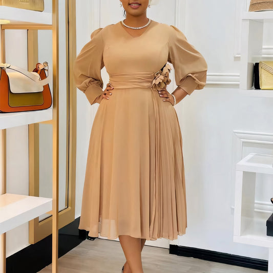 Women's Fashionable Elegant Solid Color A- Line Plus Size Dress