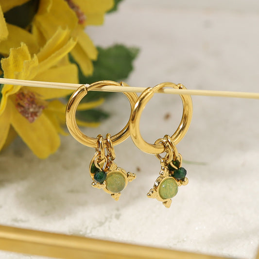 Cross-border INS Wind Dongling Jade Natural Stone Pendant Ear Buckle 18K Gold-plated Non-fading High-grade Earring Titanium Steel Earrings