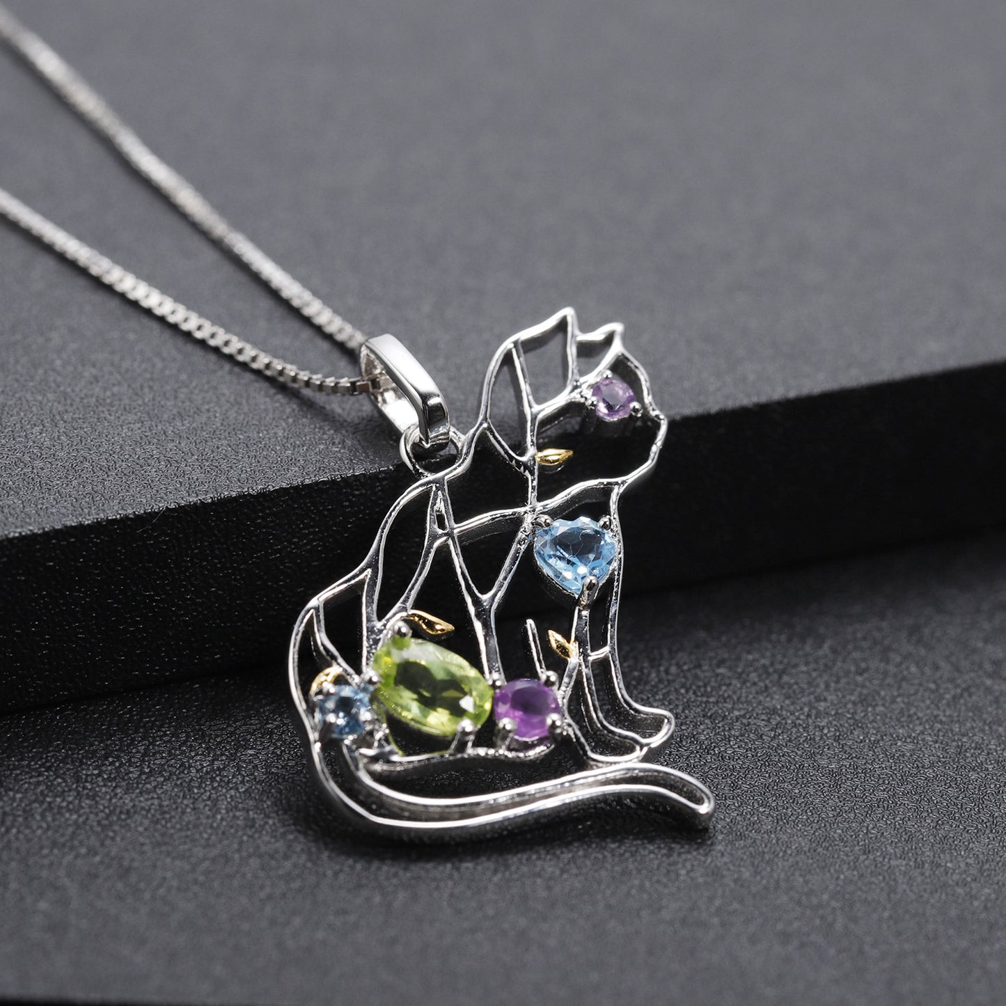 925 Silver Inlaid Natural Color Treasure Necklace Pendant