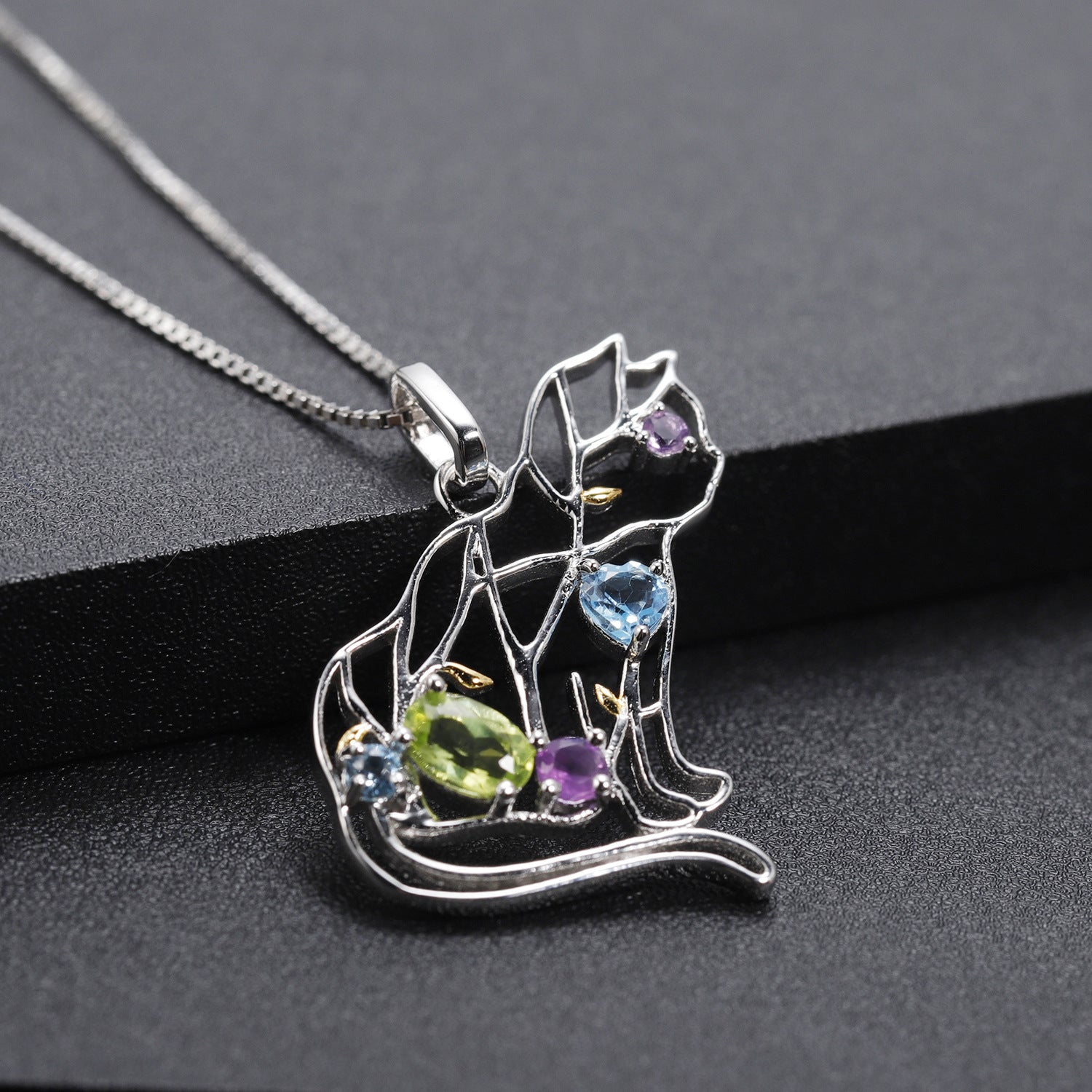 925 Silver Inlaid Natural Color Treasure Necklace Pendant