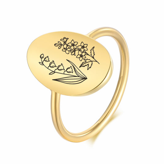 Europe And The United States New Titanium Steel Custom Birthday Flower Ring Diy Flower Stainless Steel Name Ring A Piece