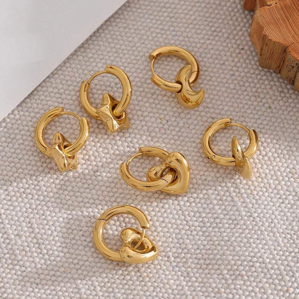 New Cross-border Hot Selling Titanium Steel Ear Buckle Light Luxury Star Moon Earrings Stainless Steel Plated 18K Glow Love Earrings