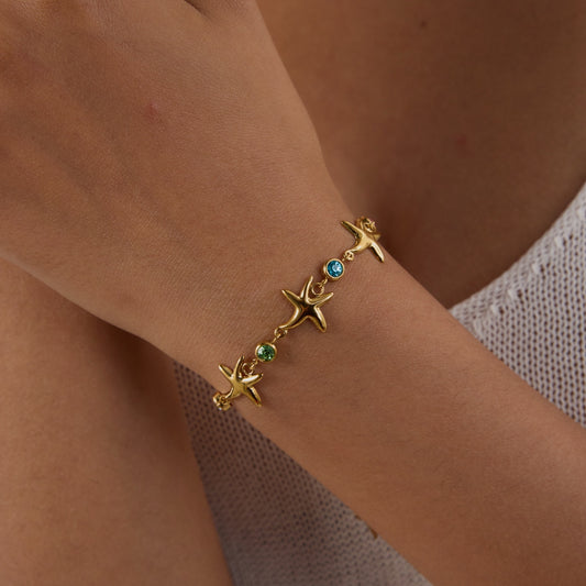 Titanium Steel Gold Color Zircon Bracelet Starfish Ornament