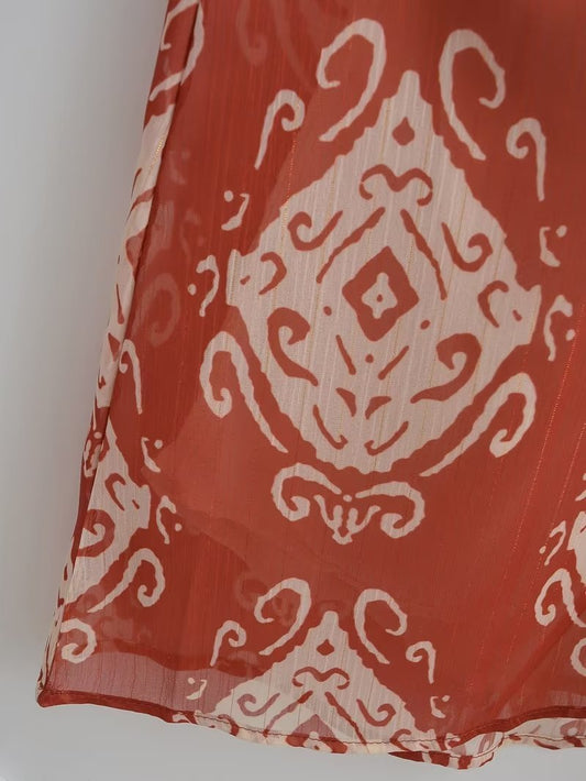 Women's Printed Pullover V-neck Back Slit Dress