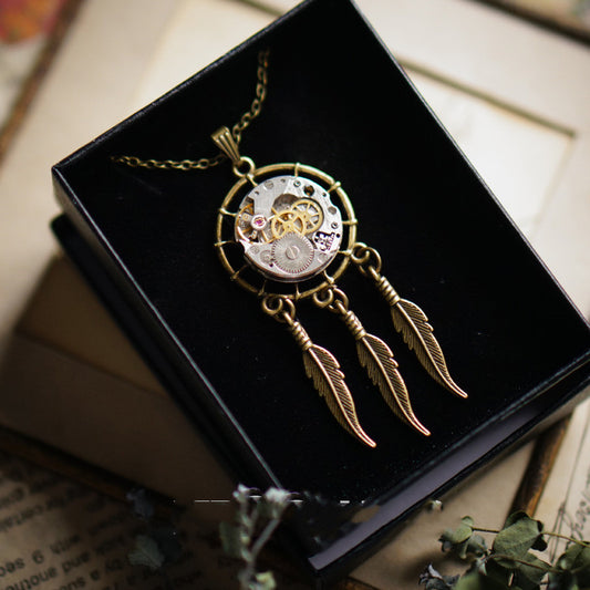 Handmade Mechanical Movement Vintage Steampunk Dream Catcher Gift Necklace
