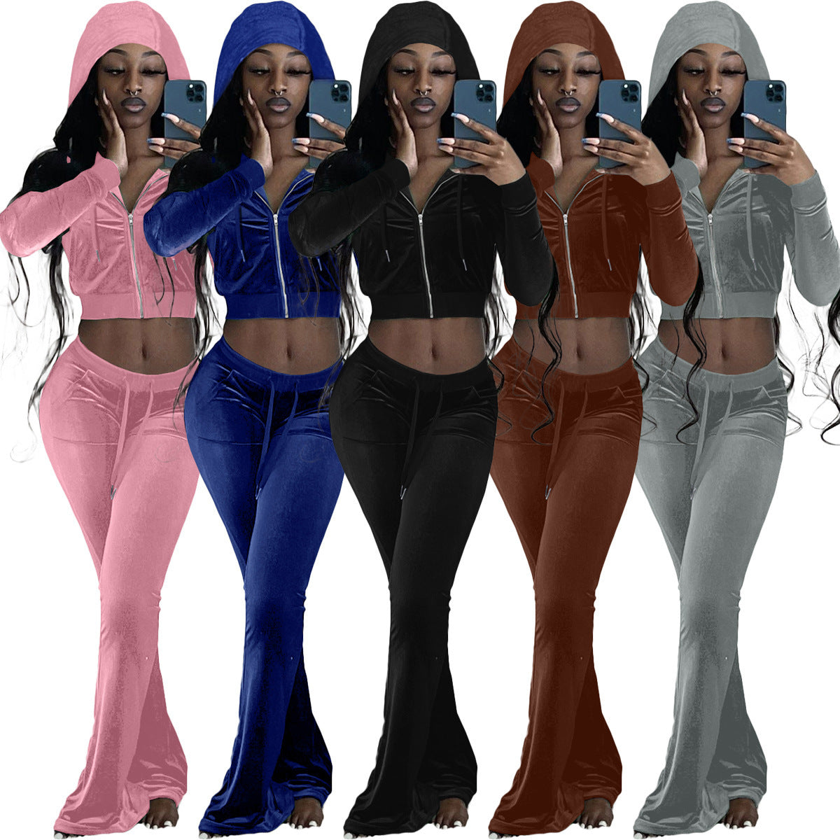 Ladies Hooded Leisure Sports Velvet Suit