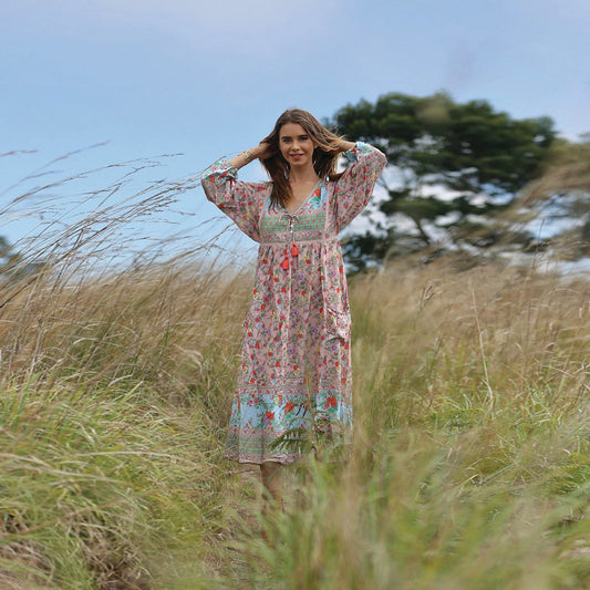 Bohemian Beach Resort Swing Pleated Print Dress