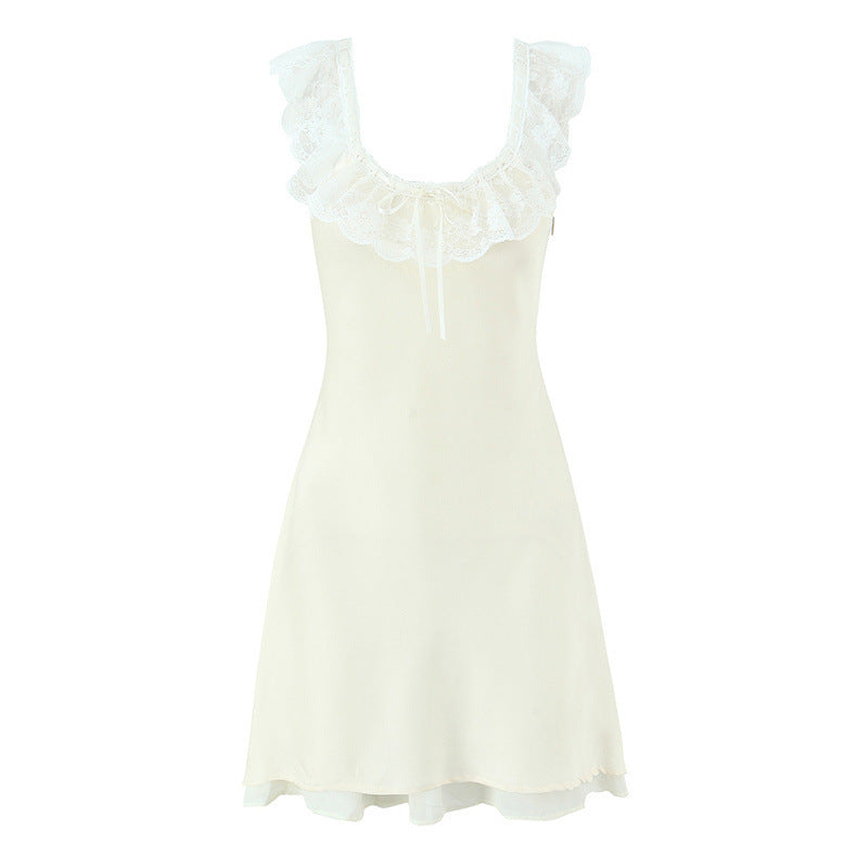 Pure Desire Ruffled Lace Patchwork Waist-slimming Dress