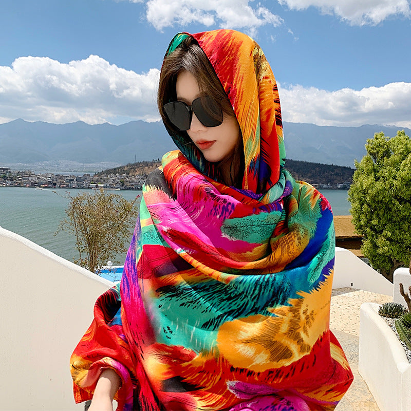 Ethnic Style Sun Protection Talma Tibet Desert Travel Thin Holiday Silk Scarf