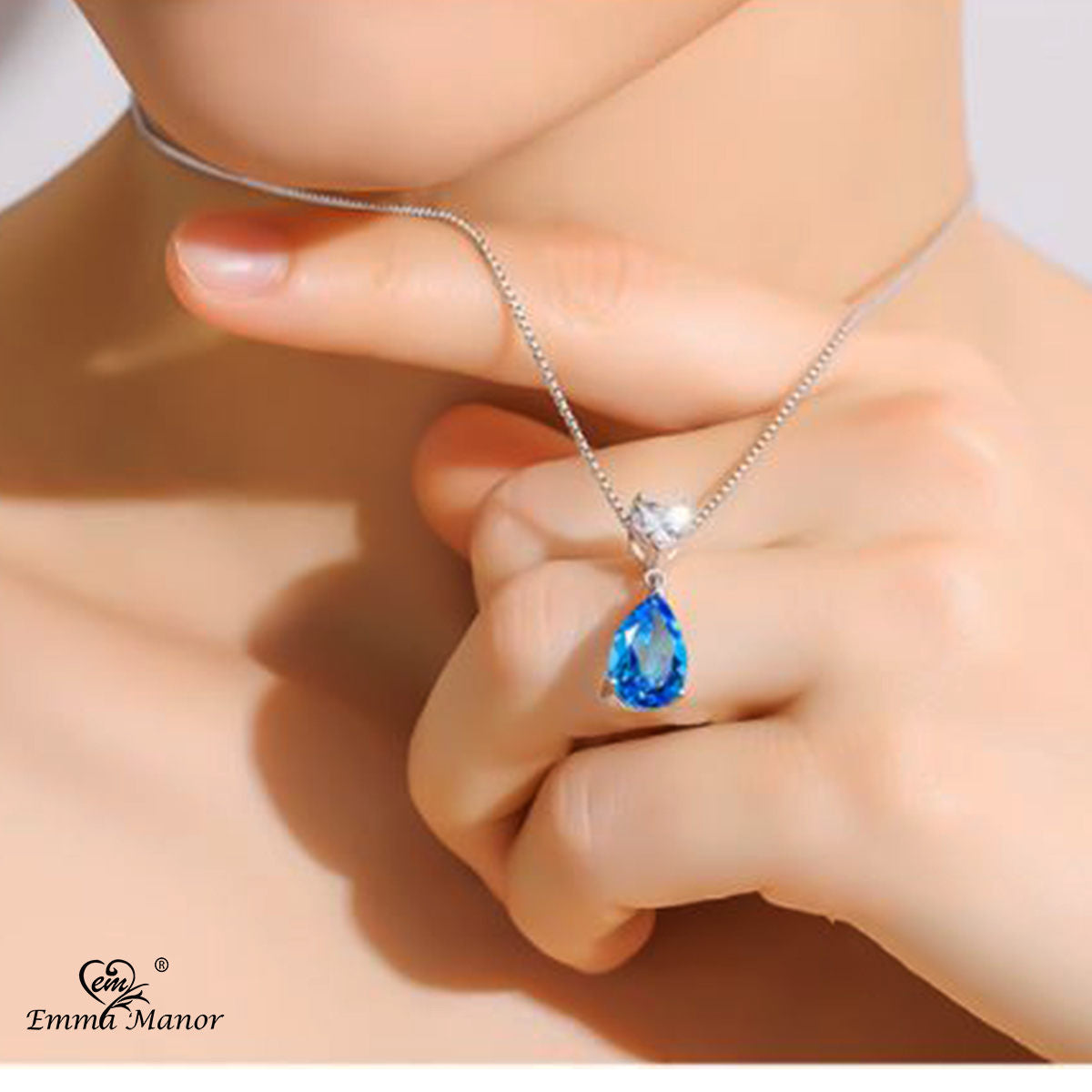 Emma Manor 925 Sterling Silver 3 Prong Pear Shape Cubic Zirconia Heart Pendant Necklace for Women,18&quot; Silver Chain with Gift Box