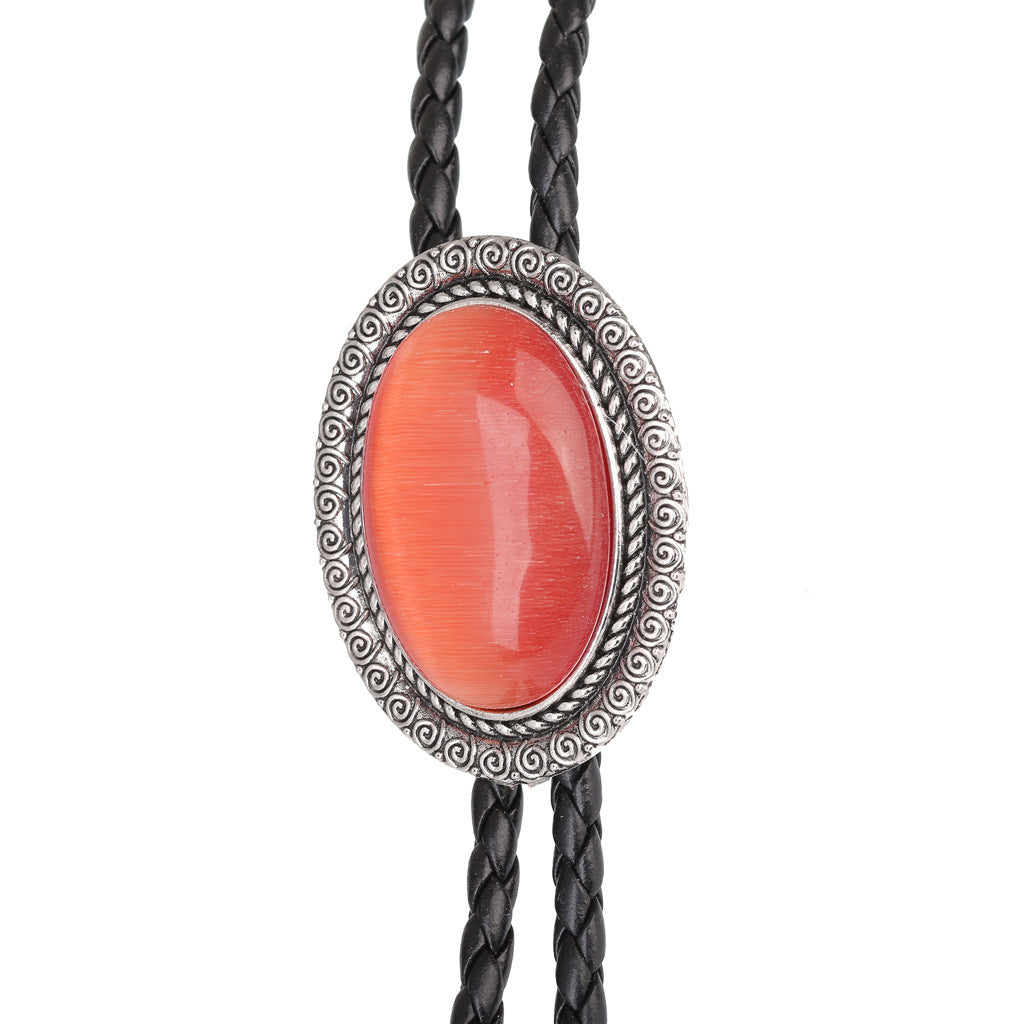 Jade Gem Bolo Tie Polo Neckline Rope Necklace