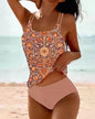 Retro Split High Waist Bikini Beach Print Strap Swimsuit