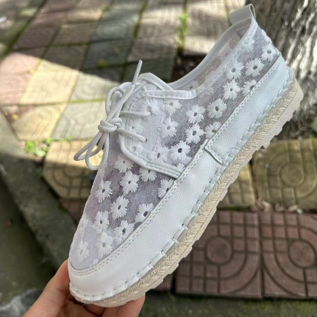 Flower Lace Up Casual Women's Pumps