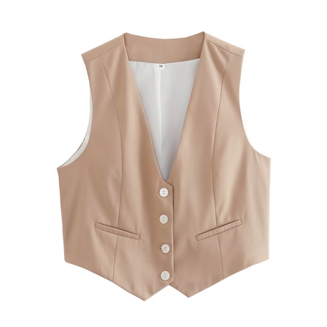 Women's Loose Button Decoration Multi-color Versatile Vest
