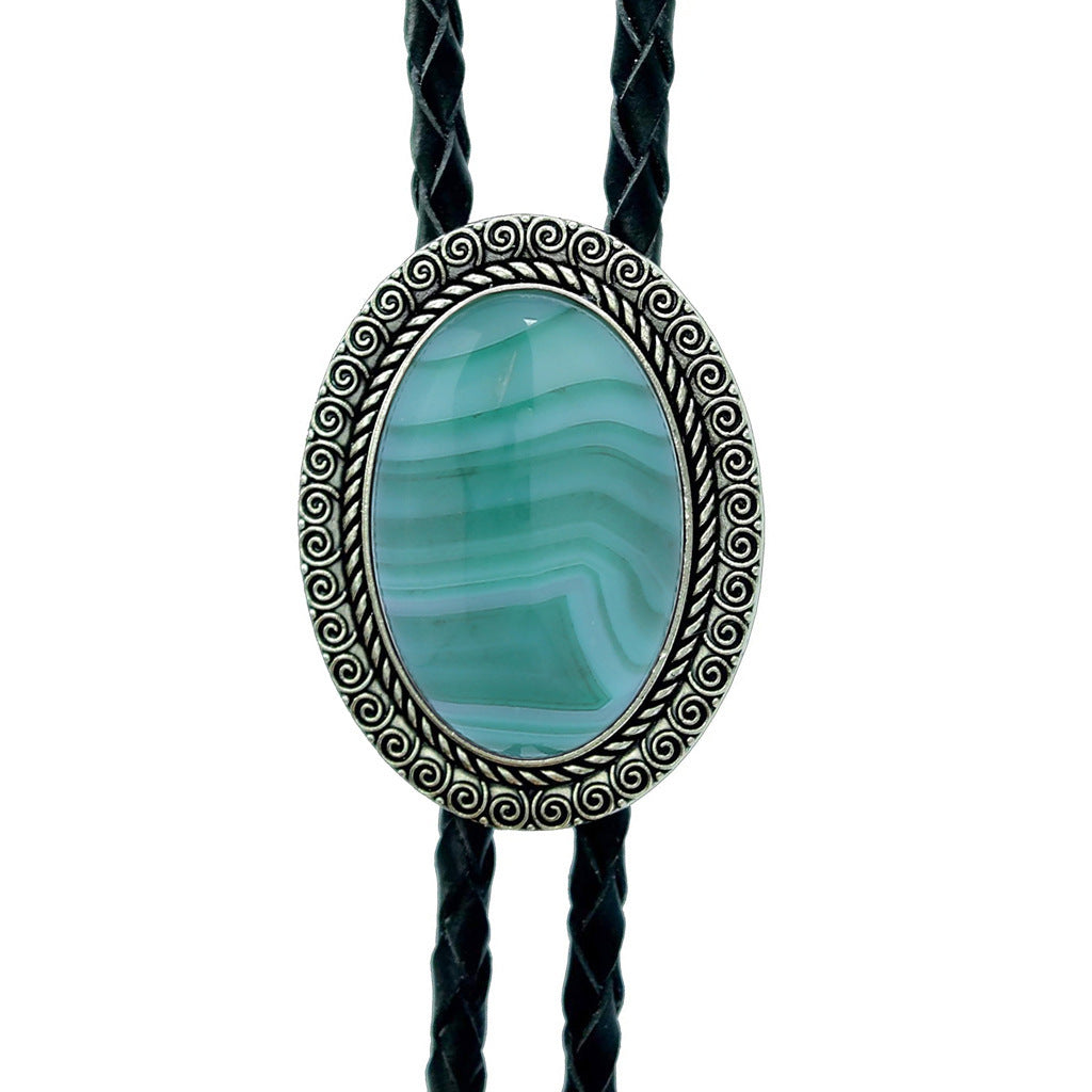 Jade Gem Bolo Tie Polo Neckline Rope Necklace