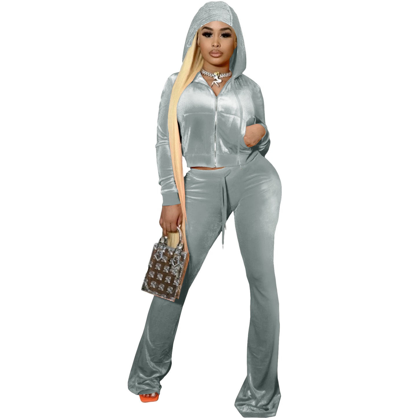 Ladies Hooded Leisure Sports Velvet Suit