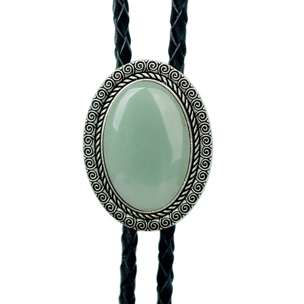 Jade Gem Bolo Tie Polo Neckline Rope Necklace