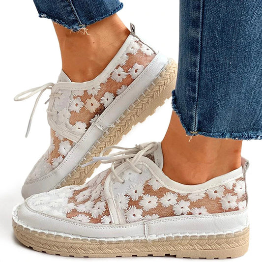 Flower Lace Up Casual Women's Pumps