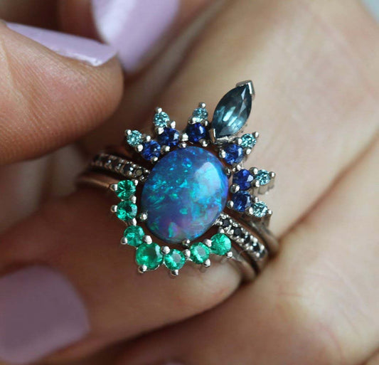 Peacock Blue Ring Female Micro Inlaid Zircon Electroplated Engagement Ring