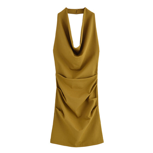 Women's Pleated Hanging Collar Dress