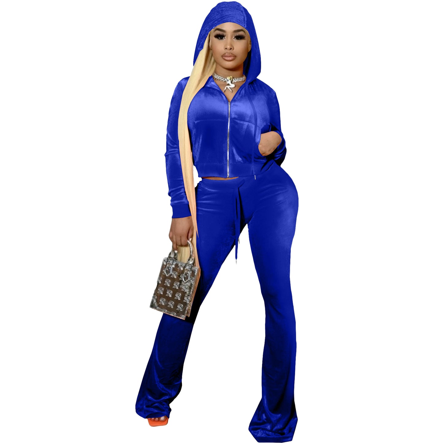 Ladies Hooded Leisure Sports Velvet Suit