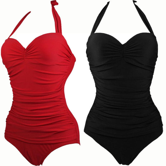 Ladies Beach Swimming Fashion Sexy Solid Color One Piece Swimsuit