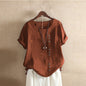 Retro Plus Size Casual Loose Cotton And Linen Short-sleeved Pullover T-shirt