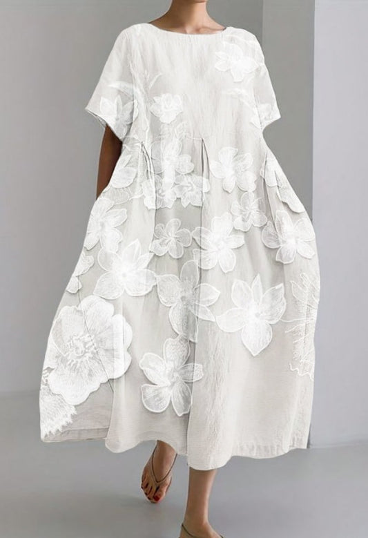 Round Neck Fashion Premium Short Sleeve Printed Dress