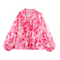 Floral Print Long Sleeve Laminated Decoration Long Sleeve Shirt