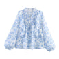 Floral Ruffled And Laminated Decoration Printed Shirt