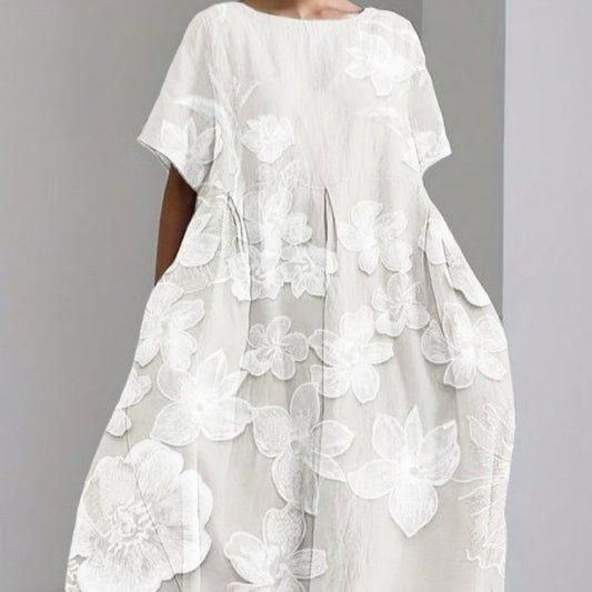 Round Neck Fashion Premium Short Sleeve Printed Dress