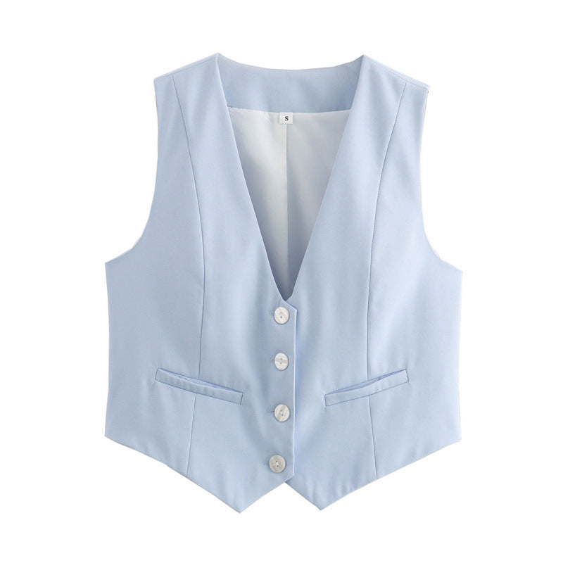 Women's Loose Button Decoration Multi-color Versatile Vest