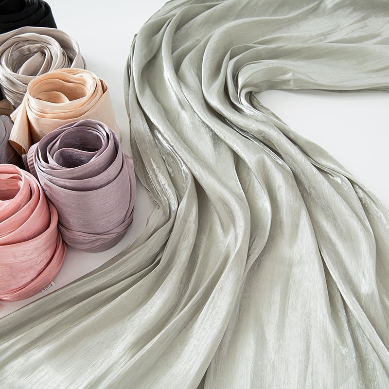 Solid Color Thin Travel Sun Protection Shawl Linen Plain Satin Scarf