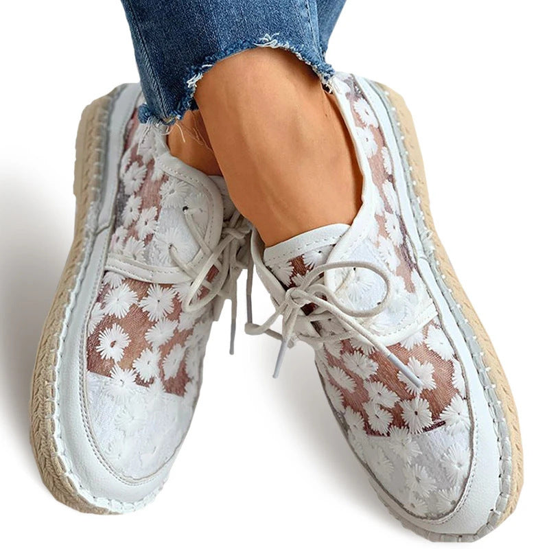 Flower Lace Up Casual Women's Pumps