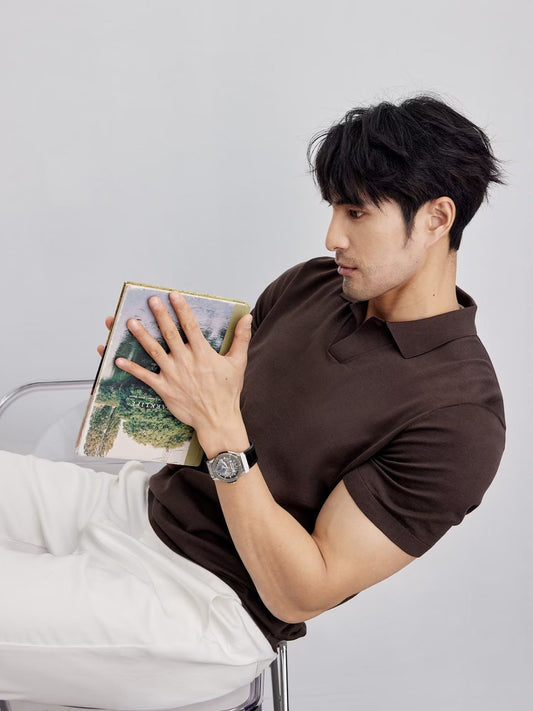 Men's Summer Casual Stylish Solid Color Slim Fit Knit Short Sleeve Lapel Half Sleeve